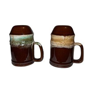 Vintage Stoneware Drip Glaze Salt & Pepper Shakers Set Oversized 5" Rare Colors